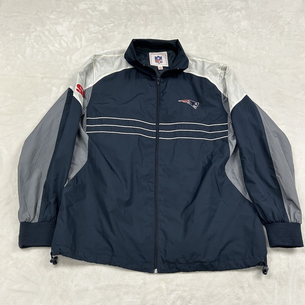 NFL Windbreaker Jacket Mens L Navy Blue New England Patriots Embroidered Zip Up